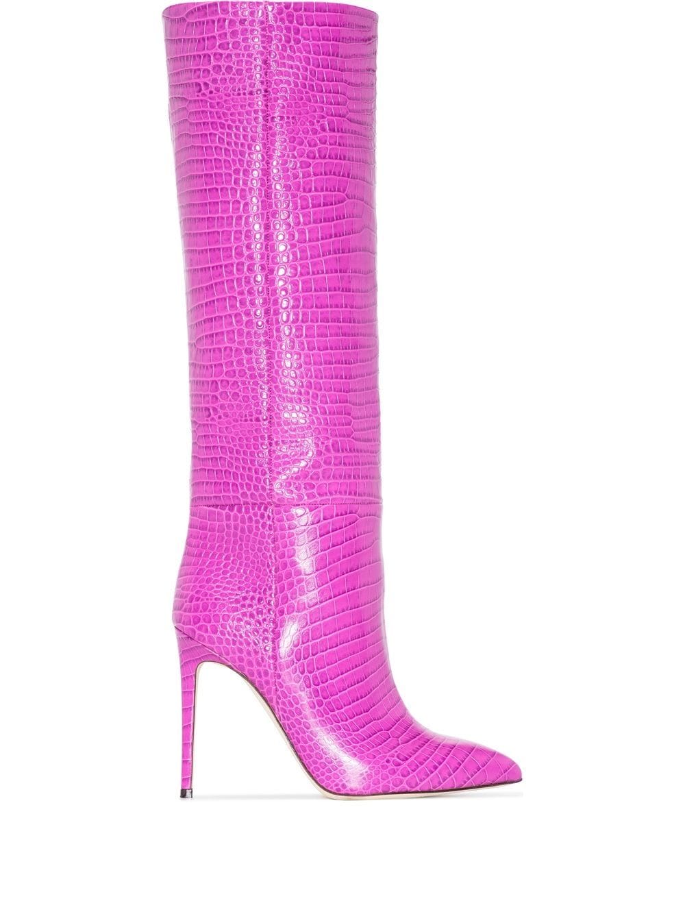Paris Texas 105mm crocodile-effect knee boots - Pink von Paris Texas