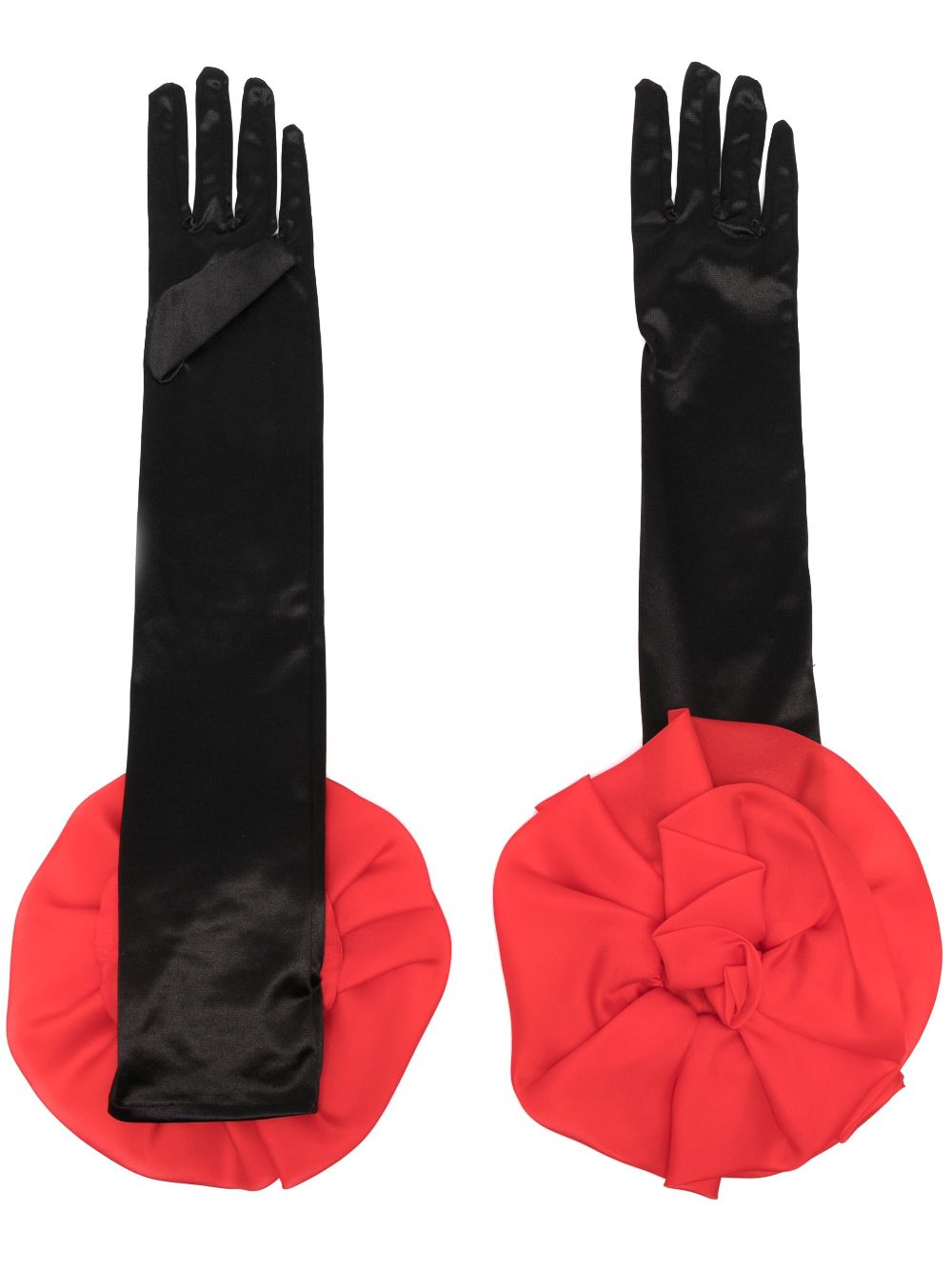 Parlor floral-appliqué satin gloves - Black von Parlor