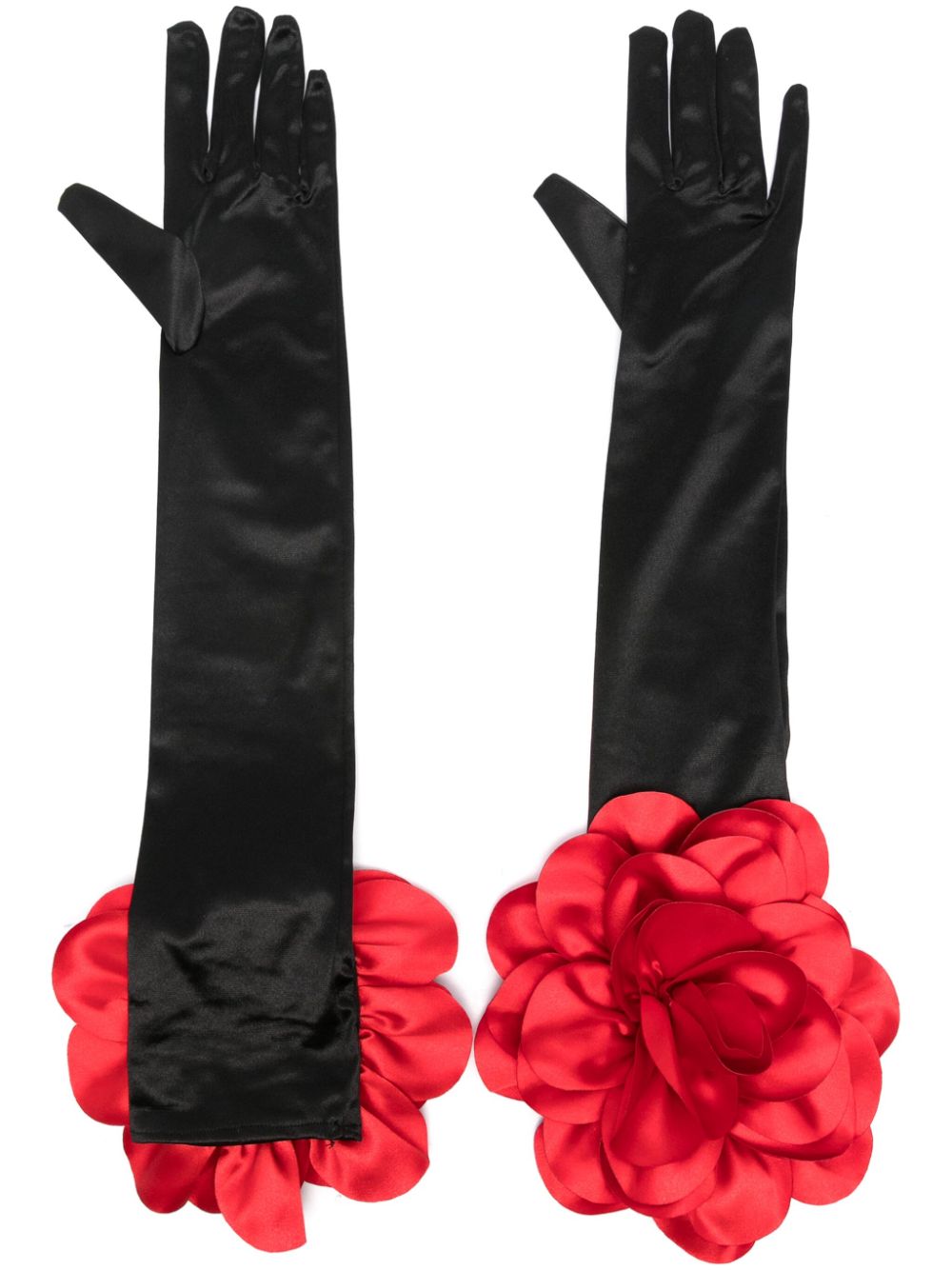 Parlor floral-appliqué satin gloves - Black von Parlor