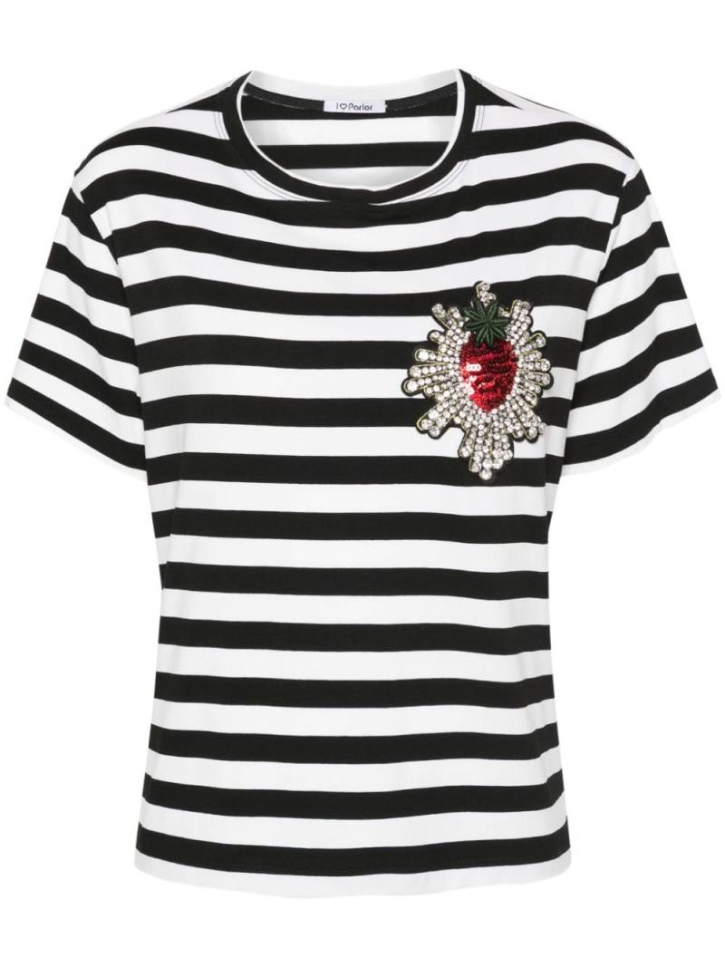 Parlor rhinestone-embellished striped T-shirt - Black von Parlor