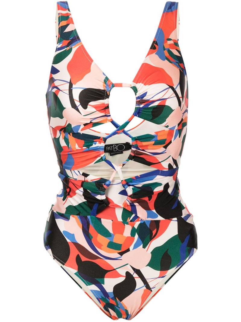 PatBO Moscow abstract-print lace-up swimsuit - Multicolour von PatBO