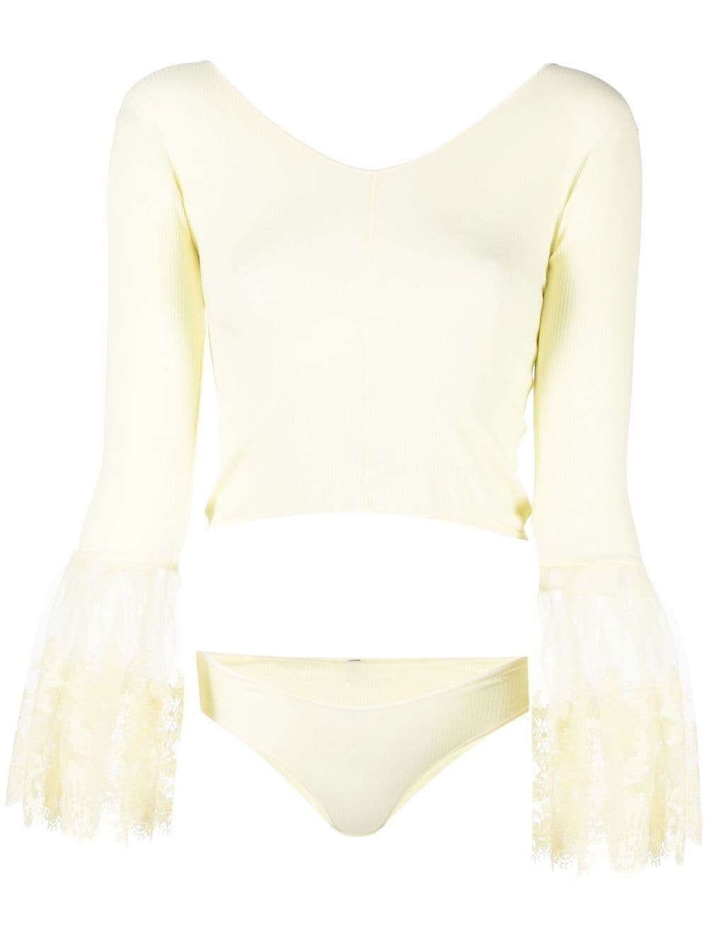 Patou ribbed-knit lace-cuff blouse - Yellow von Patou