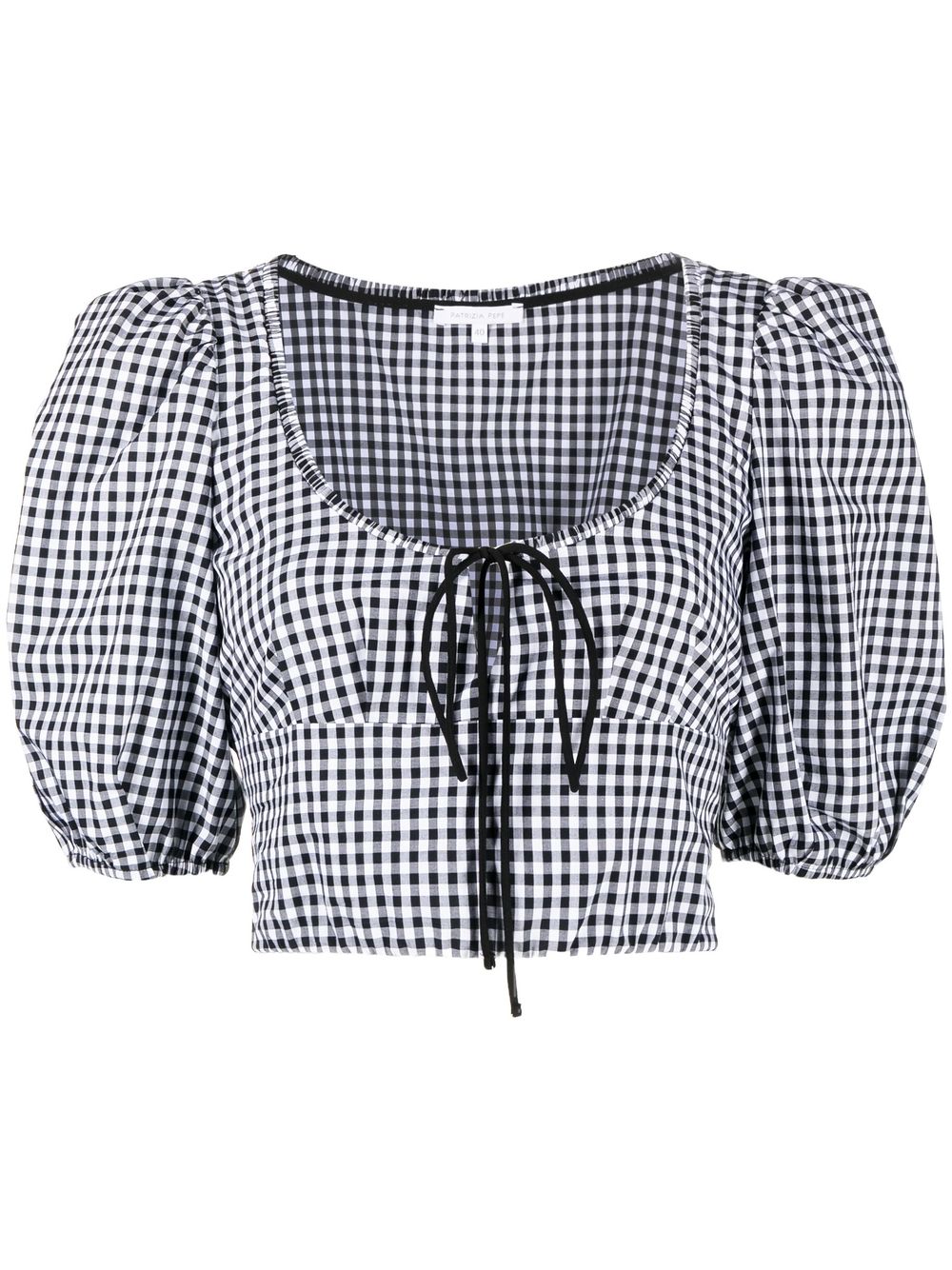 Patrizia Pepe balloon-sleeve gingham-print crop top - Black von Patrizia Pepe