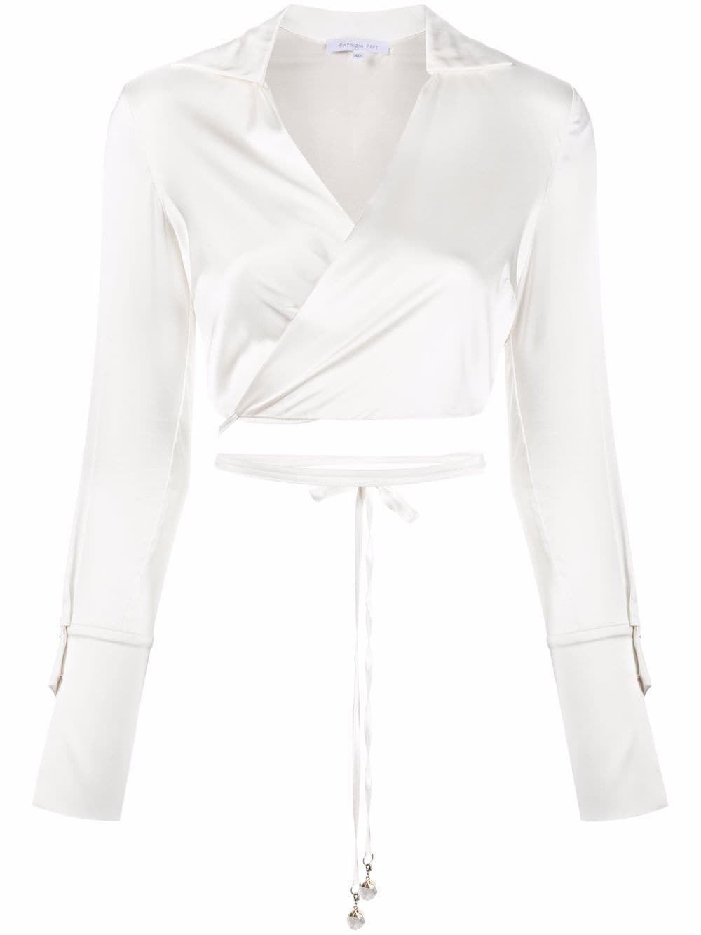 Patrizia Pepe cropped wraparound shirt - White von Patrizia Pepe