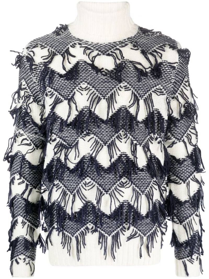 Patrizia Pepe fringe trim chevron-knit jumper - Blue von Patrizia Pepe