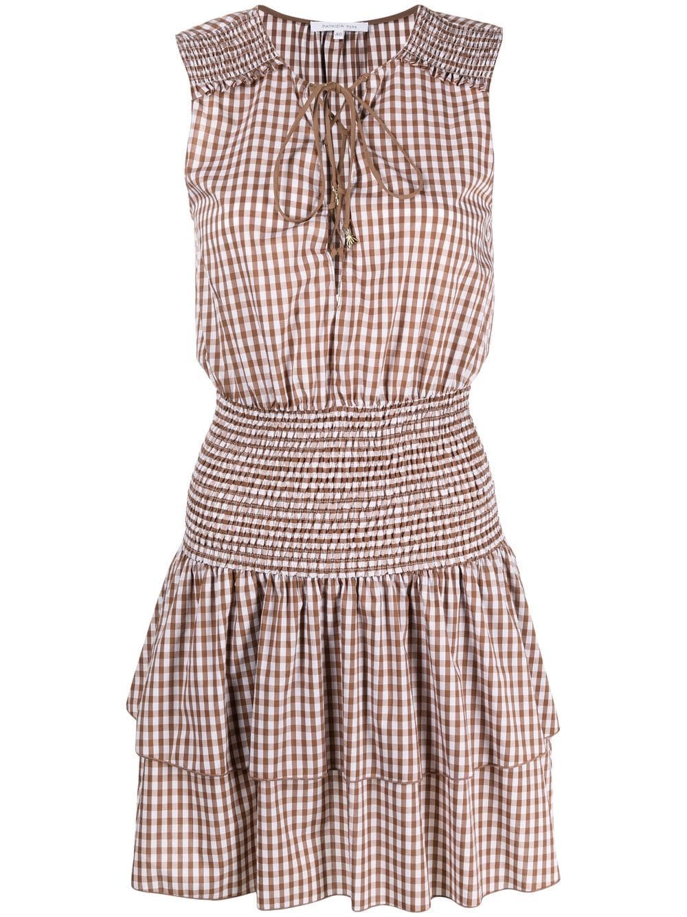 Patrizia Pepe gingham-print smocked mini dress - Brown von Patrizia Pepe