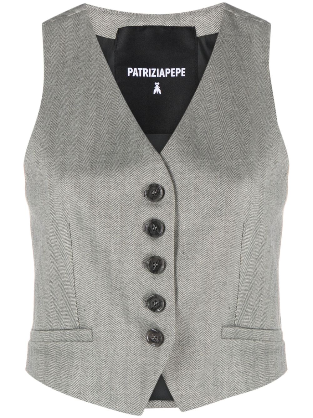 Patrizia Pepe herringbone-pattern faux-pocket waistcoat - Grey von Patrizia Pepe