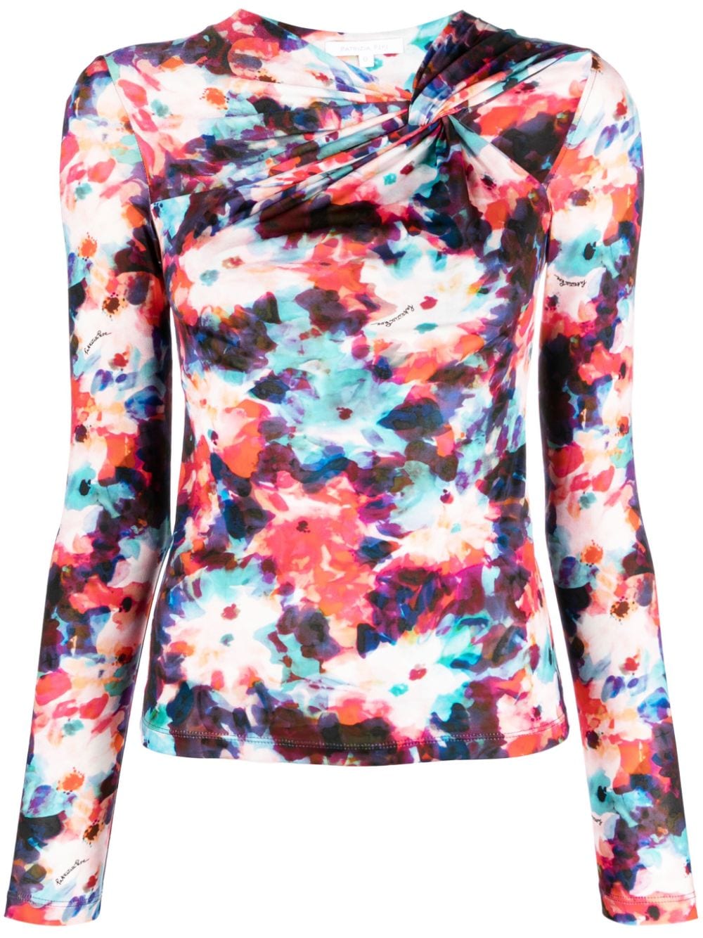 Patrizia Pepe hybrid flower-print knot-detail jersey top - Blue von Patrizia Pepe