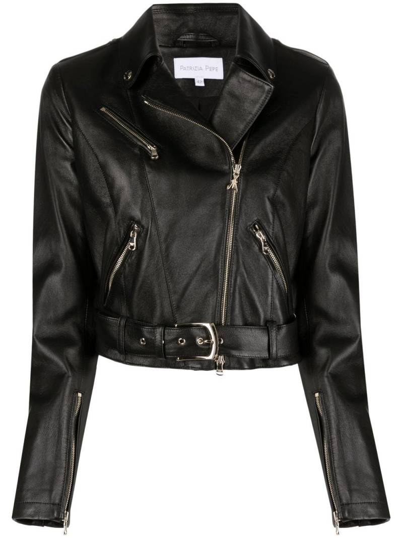 Patrizia Pepe long sleeve biker jacket - Black von Patrizia Pepe