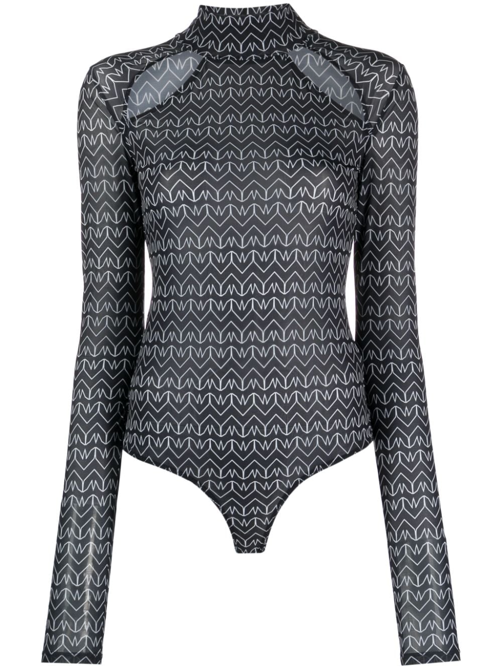 Patrizia Pepe monogram-pattern cut-out bodysuit - Black von Patrizia Pepe