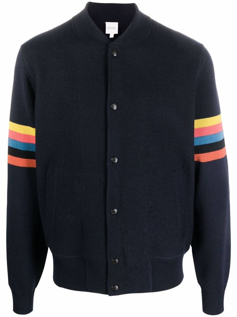 Paul Smith stripe-detail knitted bomber jacket - Blue von Paul Smith
