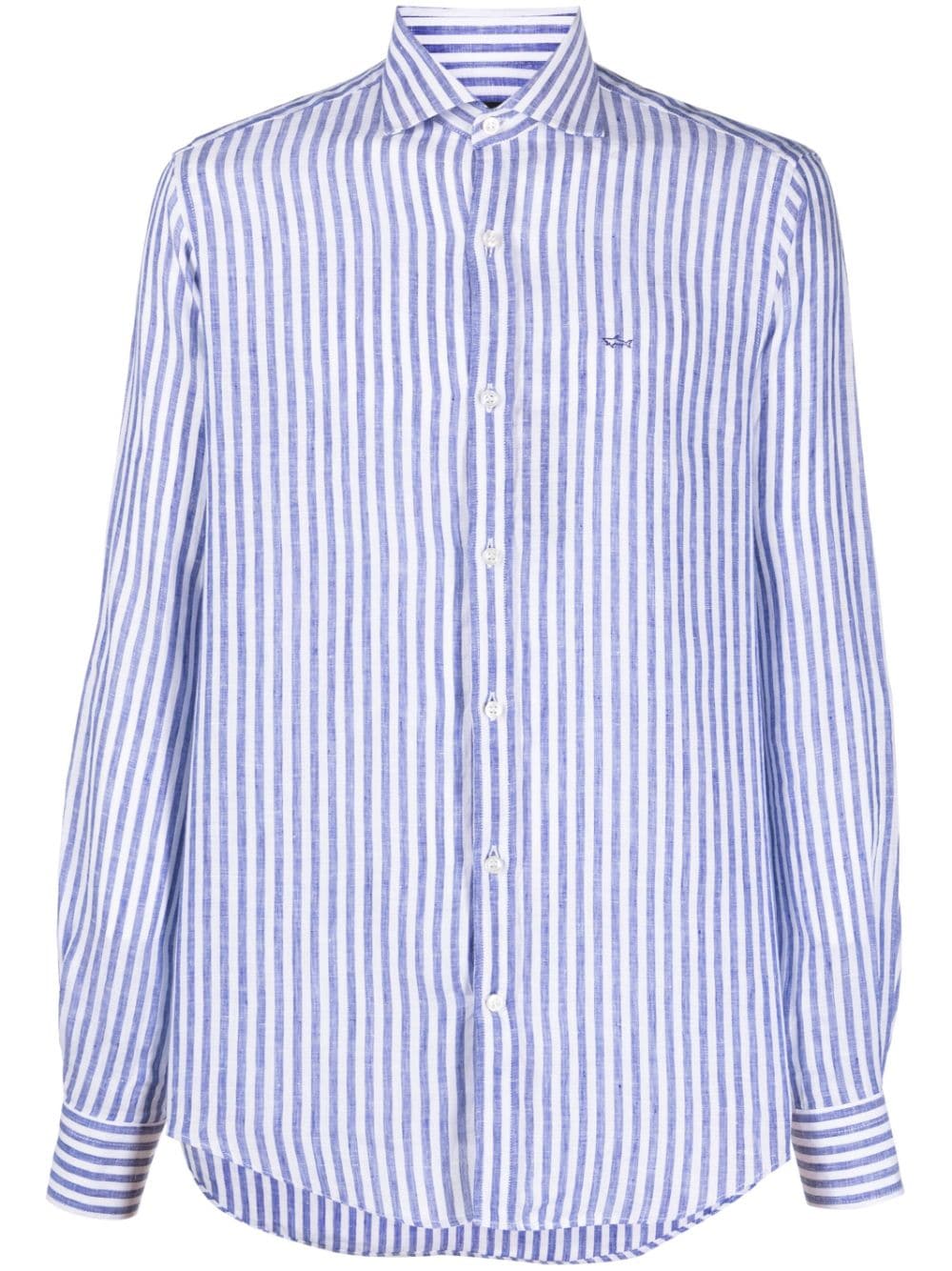 Paul & Shark logo-embroidered striped linen shirt - Blue von Paul & Shark