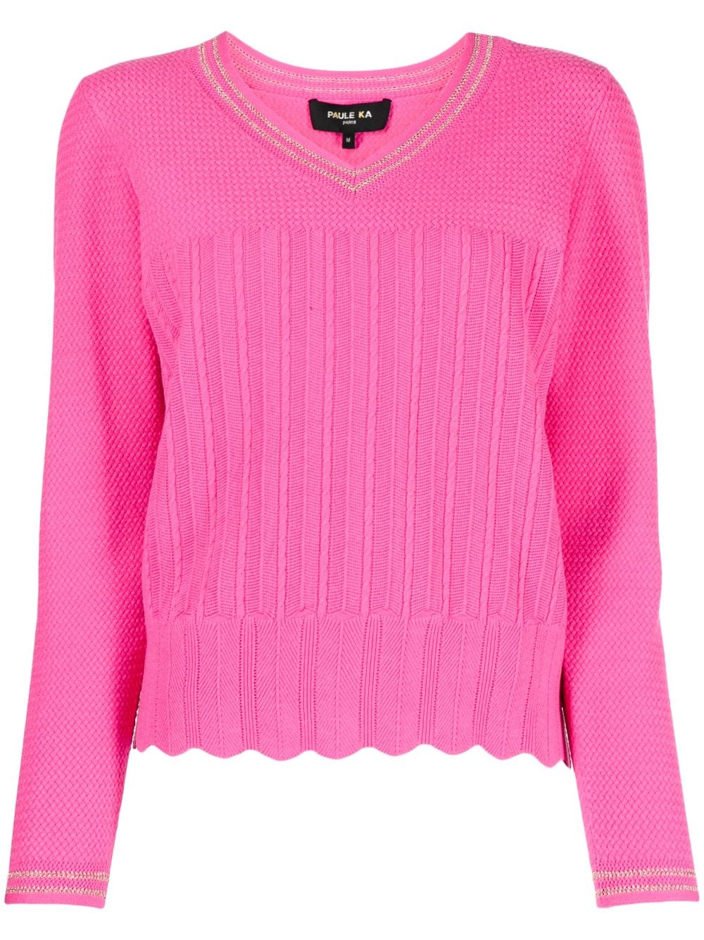 Paule Ka V-neck cable-knit jumper - Pink von Paule Ka