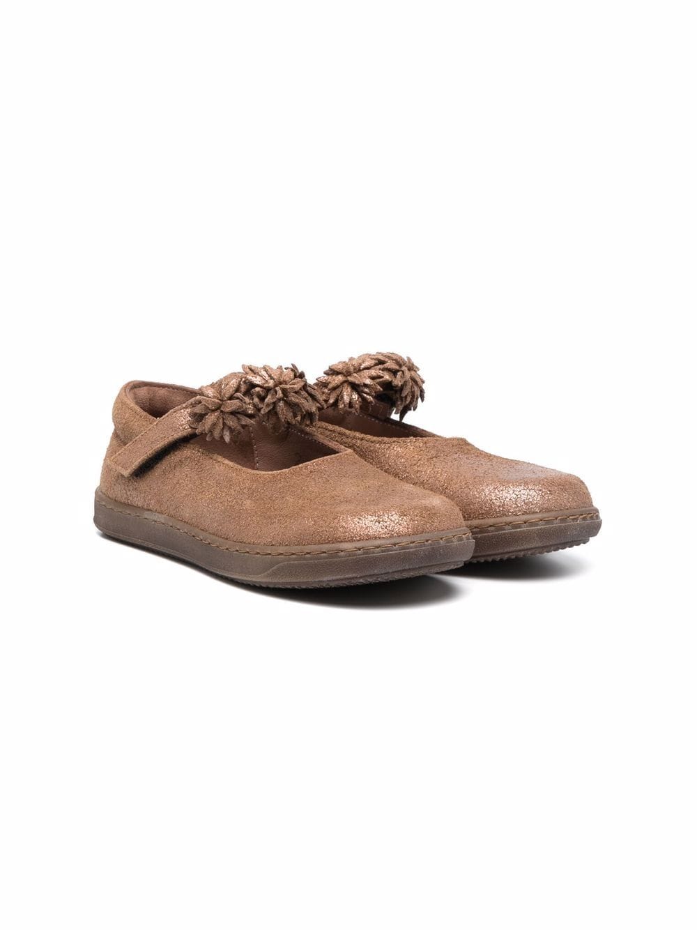 Pèpè ruffled-strap suede ballerina shoes - Brown von Pèpè