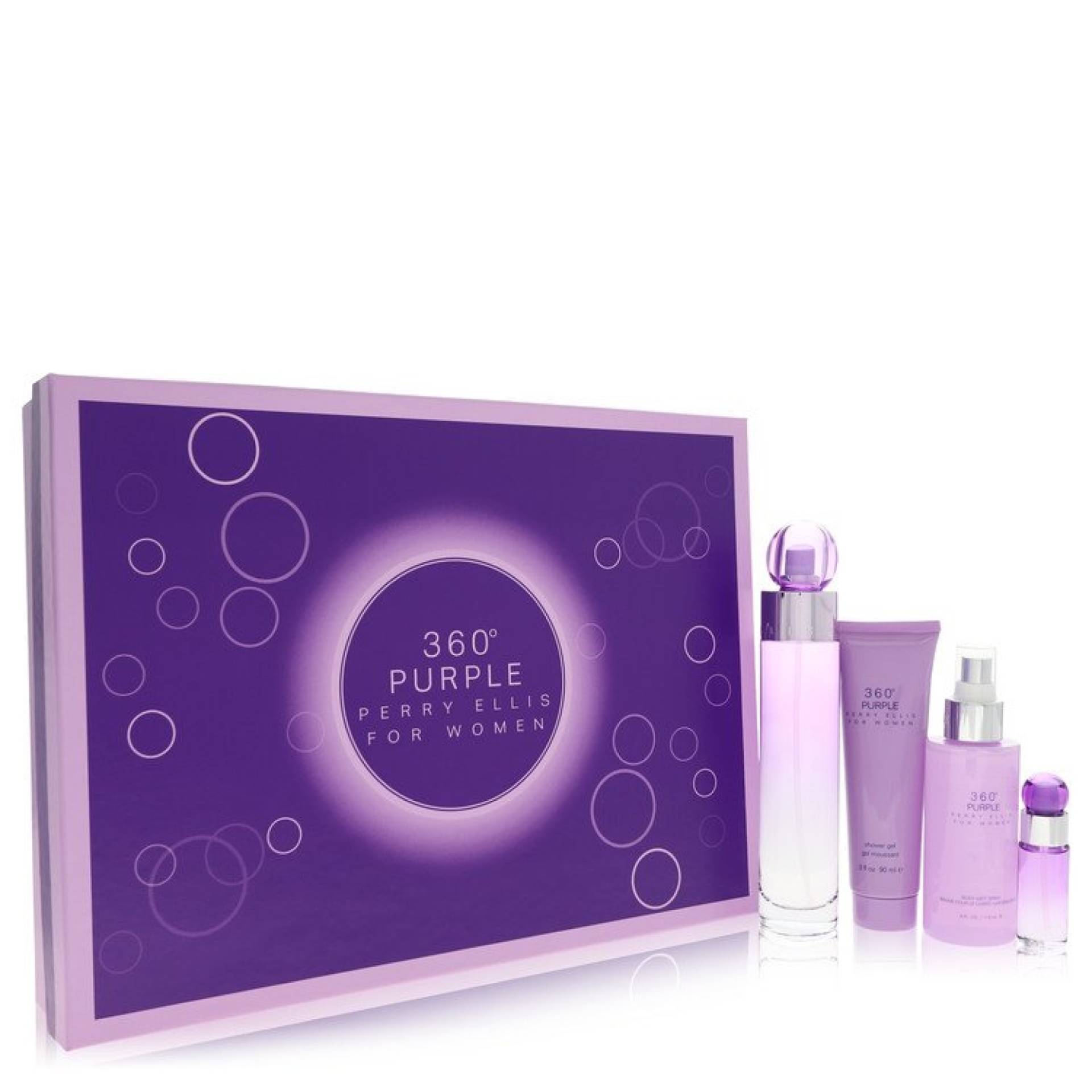 Perry Ellis 360 Purple Gift Set -- 100 ml Eau De Parfum Spray + 7 ml Mini EDP Spray + 118 ml Body Mist Spray + 88 ml Shower Gel von Perry Ellis