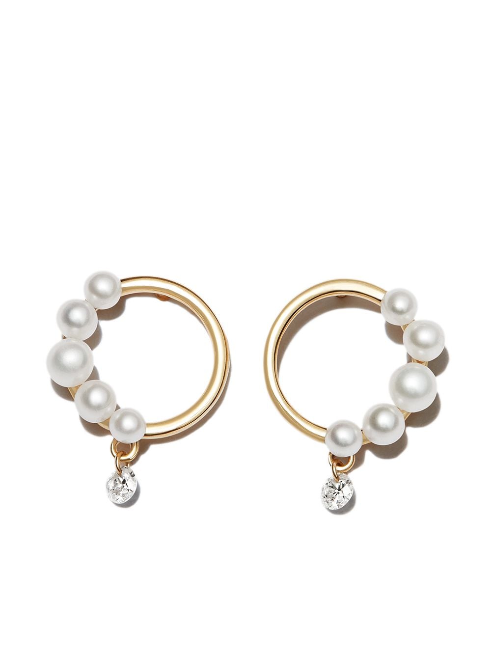 Persée 18kt yellow gold pearl and diamond stud earrings