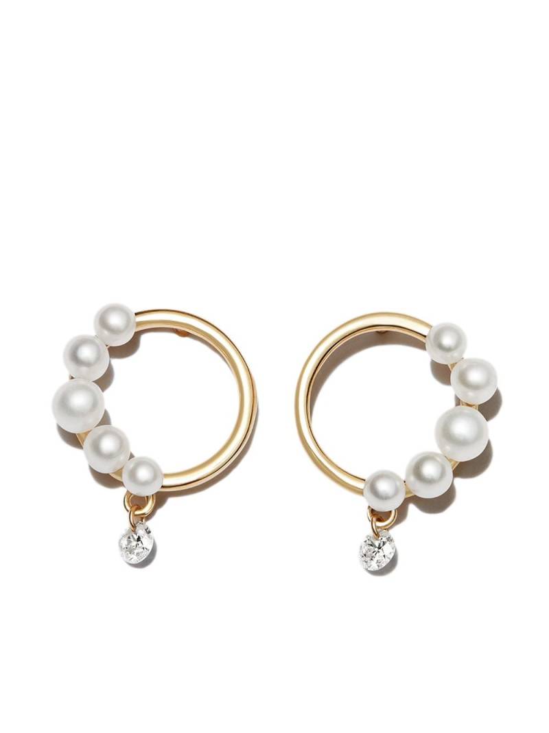 Persée 18kt yellow gold pearl and diamond stud earrings von Persée