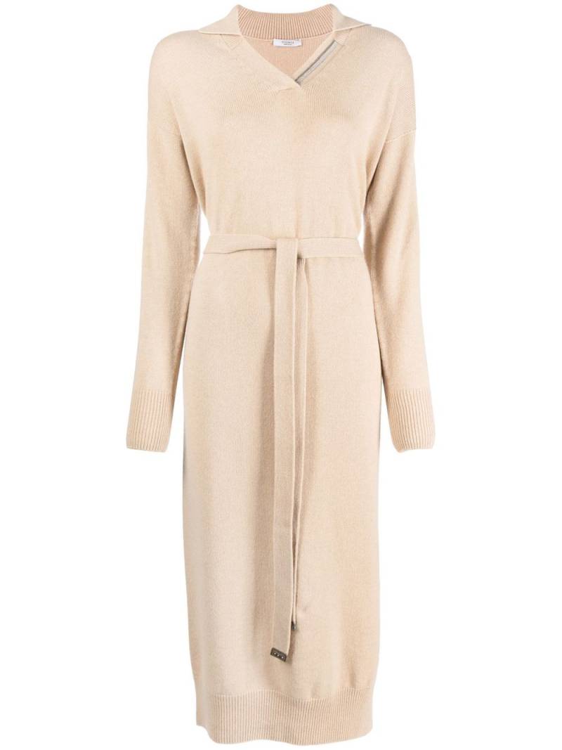 Peserico belted long-sleeve knitted dress - Neutrals von Peserico