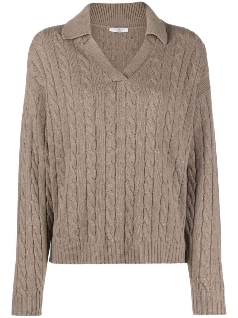 Peserico cable-knit wool-blend polo jumper - Brown von Peserico