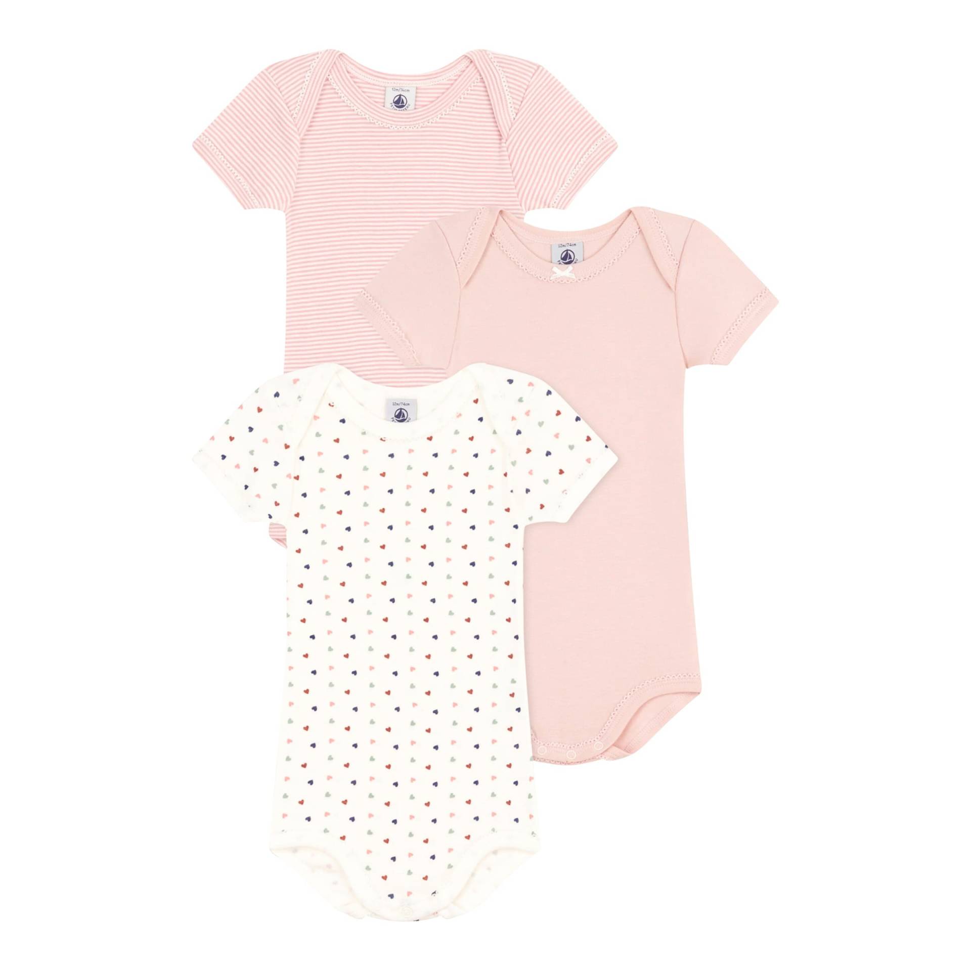 3er-Pack Bodys kurzarm Herzen Ringel von Petit Bateau