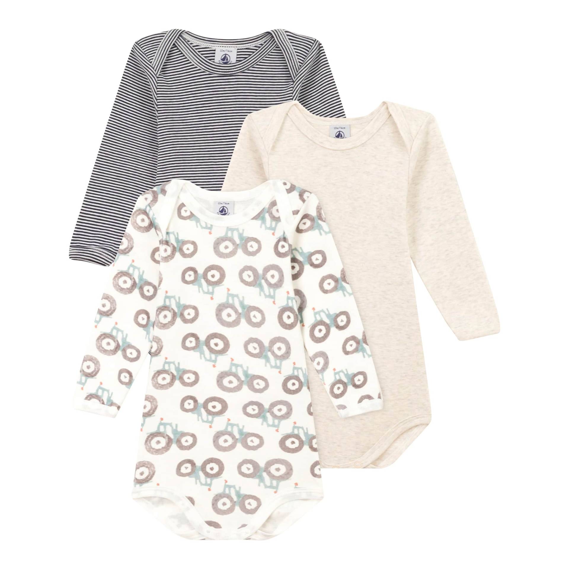 3er-Pack Bodys langarm Traktor Ringel von Petit Bateau