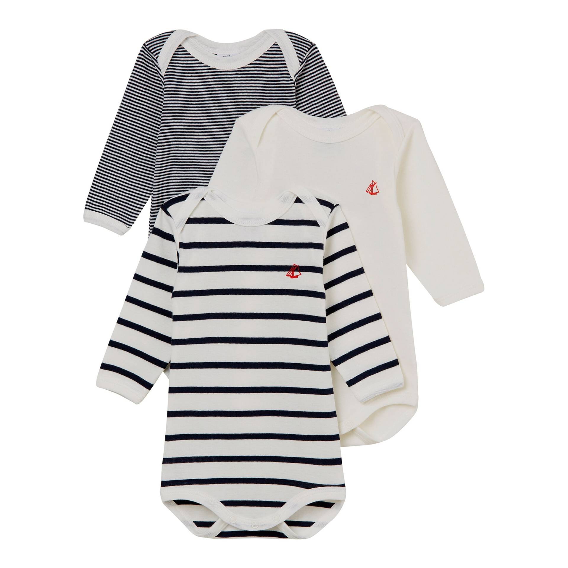 3er-Pack Bodys langarm Uni Ringel von Petit Bateau