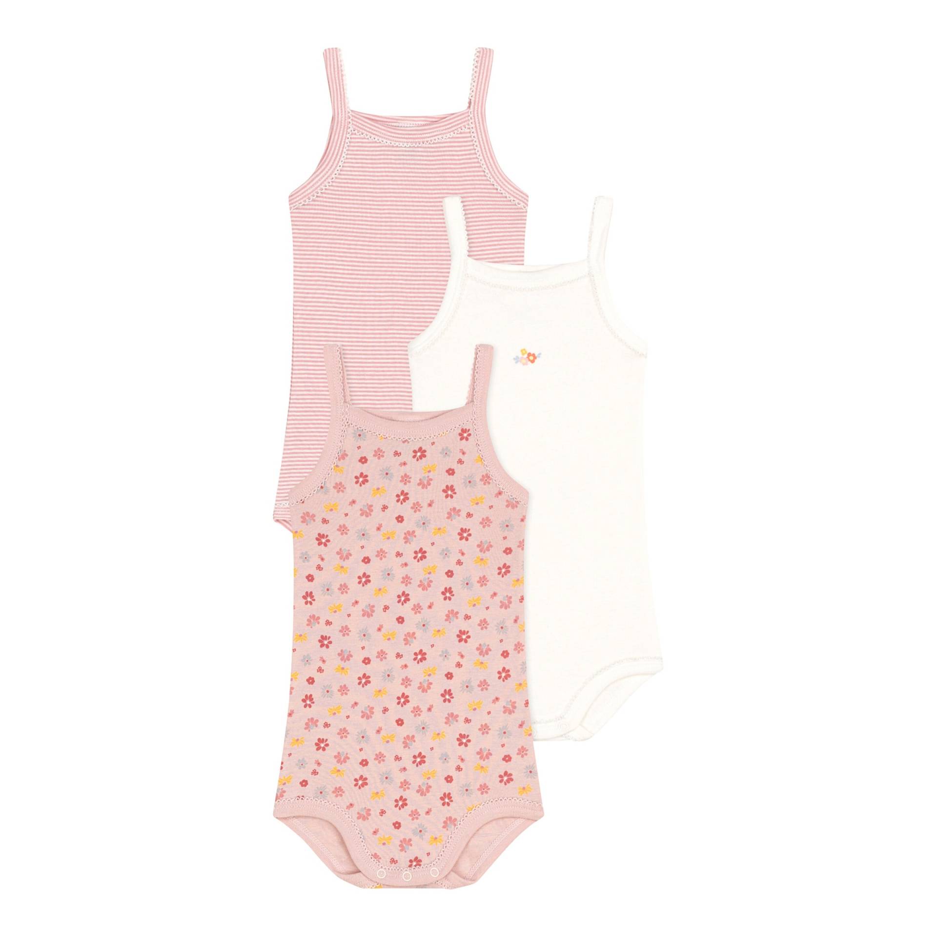 3er-Pack Bodys ohne Arm Blumen Ringel von Petit Bateau