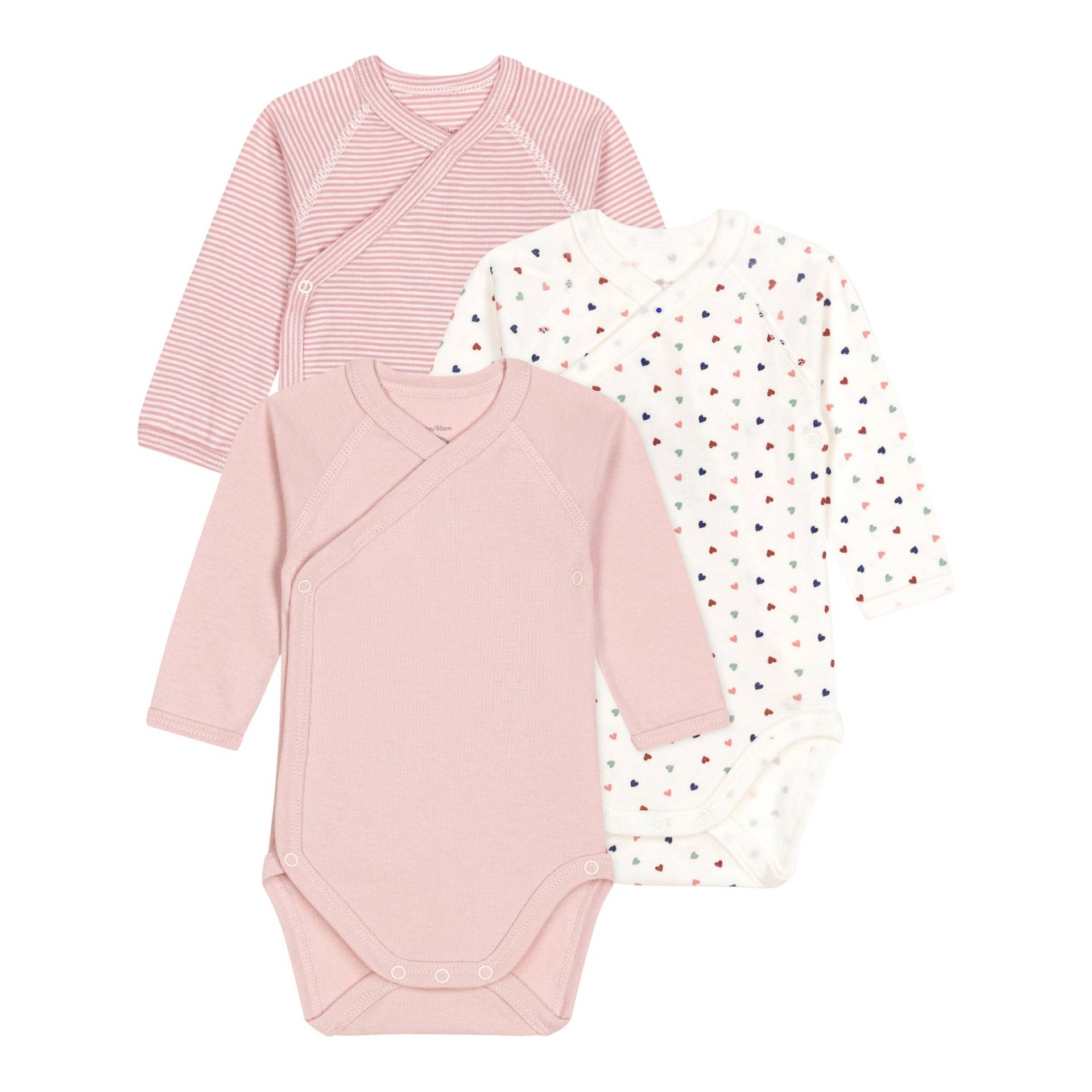 3er-Pack Wickelbodys langarm Herzen Ringel von Petit Bateau