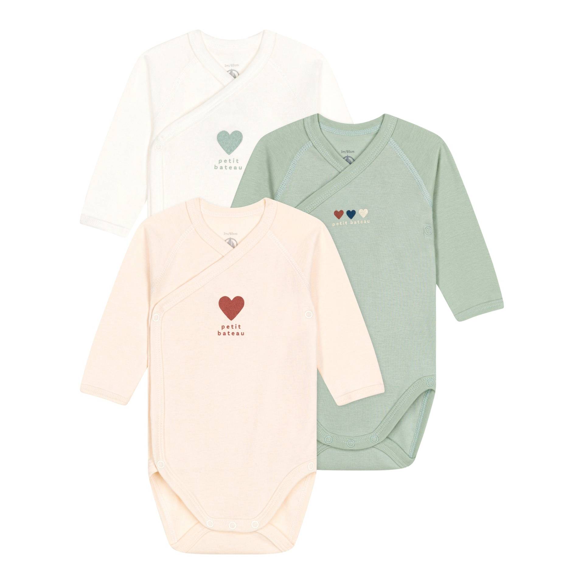 3er-Pack Wickelbodys langarm Herzen von Petit Bateau