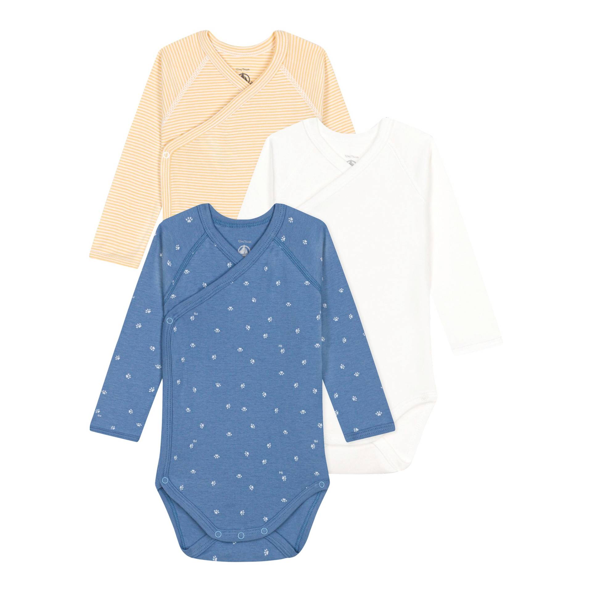 3er-Pack Wickelbodys langarm Pfoten Ringel von Petit Bateau