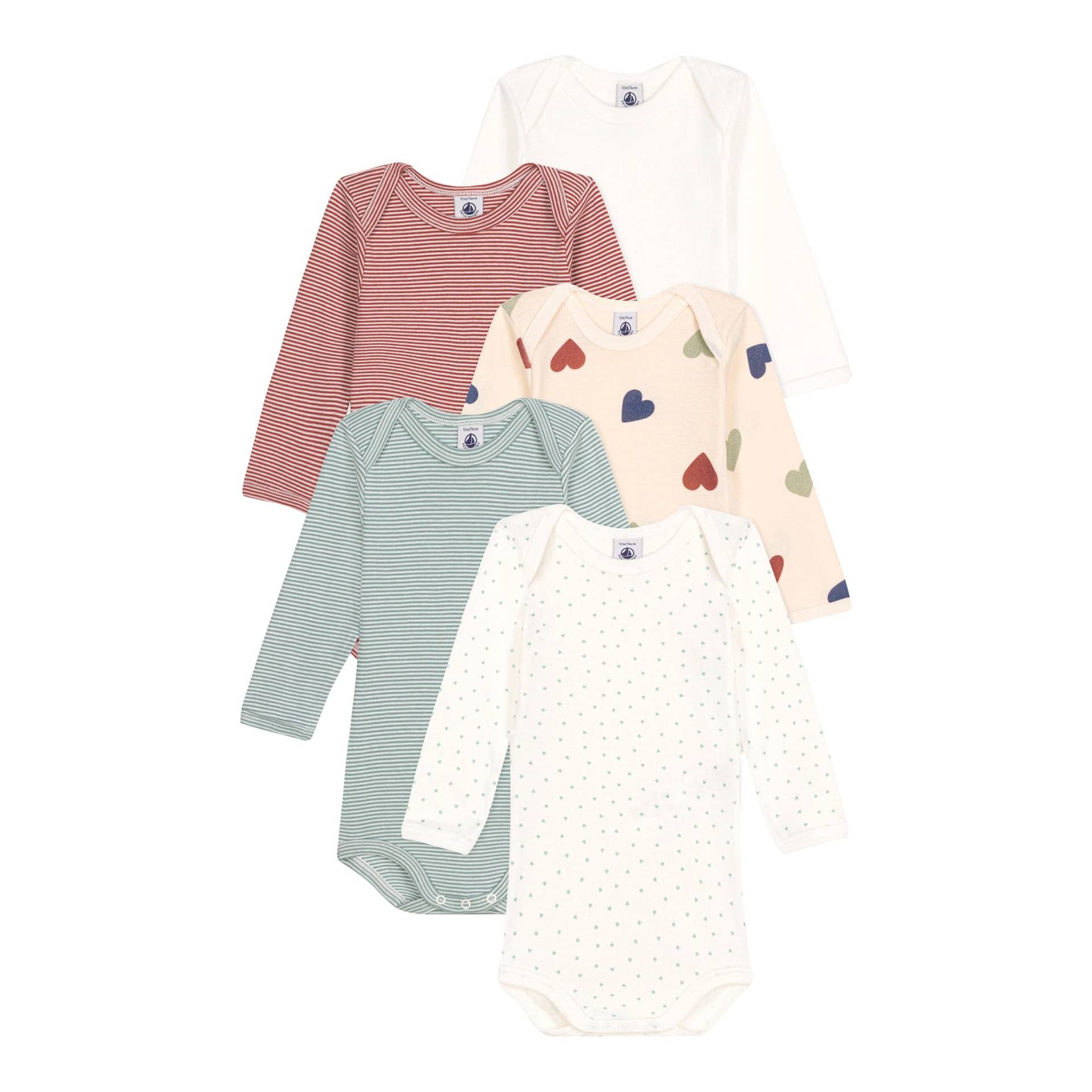 5er-Pack Bodys langarm Herzen Ringel von Petit Bateau