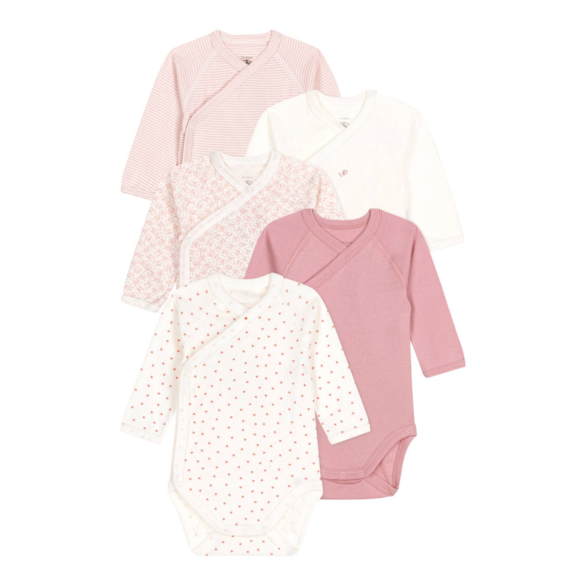 5er-Pack Wickelbodys langarm Rosen Ringel von Petit Bateau