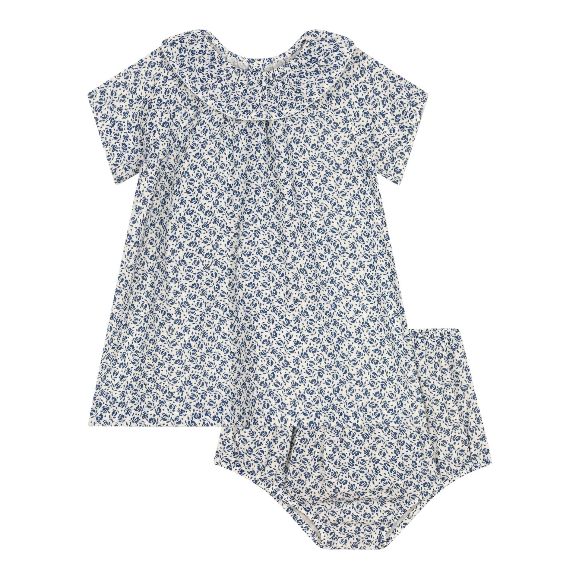 Musselin-Kleid kurzarm Blumen Rüschenkragen von Petit Bateau