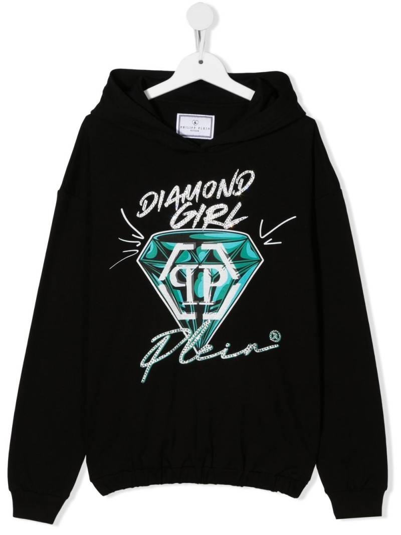 Philipp Plein Junior diamond logo-print hoodie - Black von Philipp Plein Junior