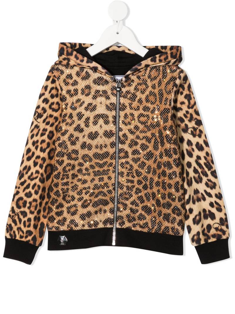 Philipp Plein Junior leopard-print hoodie - Neutrals von Philipp Plein Junior