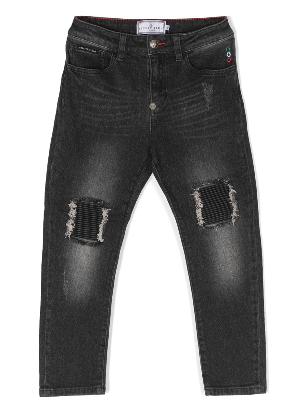 Philipp Plein Junior logo-embroidered distressed jeans - Black von Philipp Plein Junior