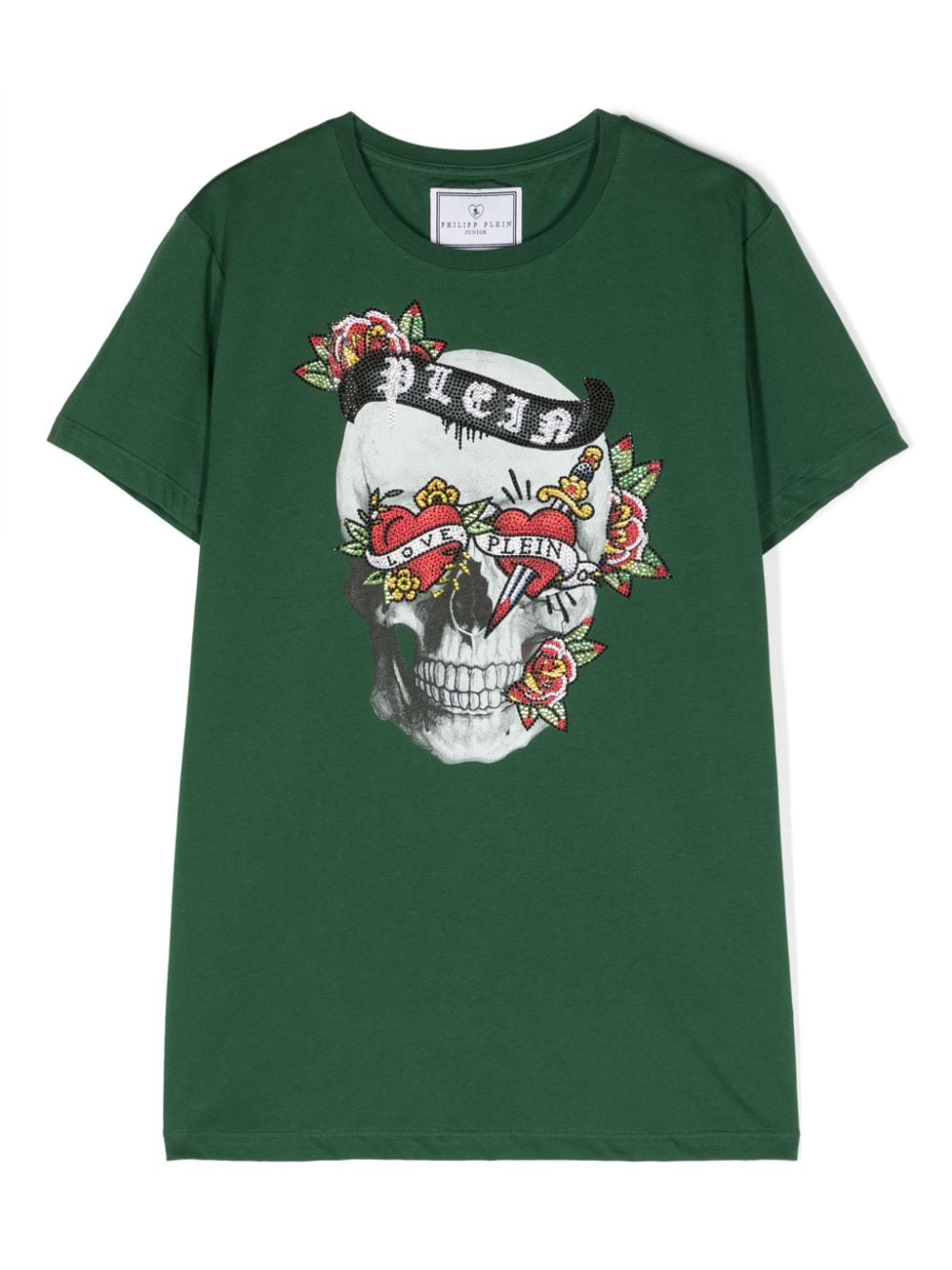 Philipp Plein Junior rhinestone-embellished cotton T-shirt - Green von Philipp Plein Junior