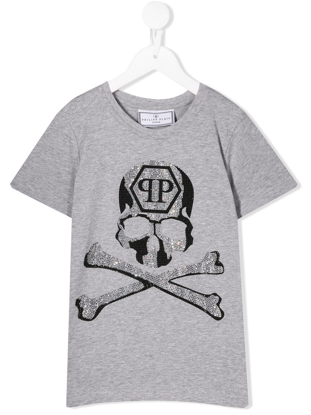 Philipp Plein Junior skull and crossbones crystal embellished T-shirt - Grey von Philipp Plein Junior