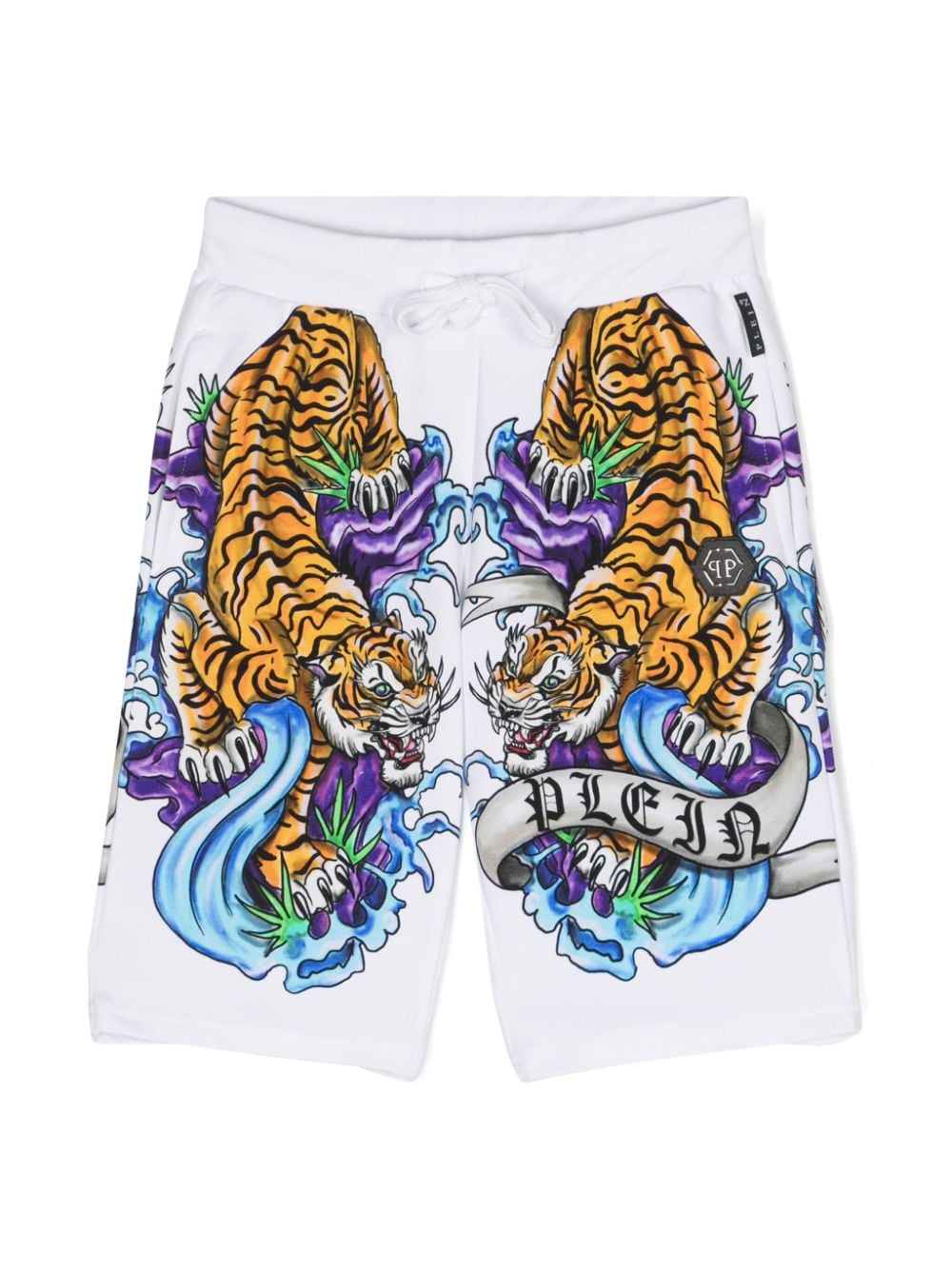 Philipp Plein Junior tiger-print track shorts - White von Philipp Plein Junior