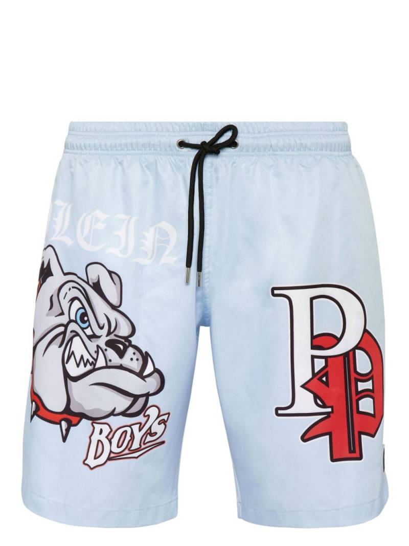 Philipp Plein Bulldogs-print swim shorts - Blue von Philipp Plein