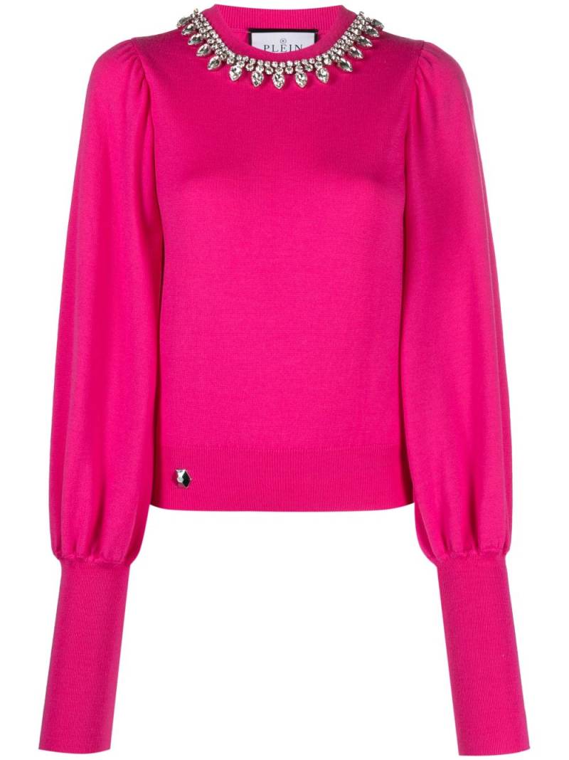 Philipp Plein Crystal-embellished wool knitted jumper - Pink von Philipp Plein