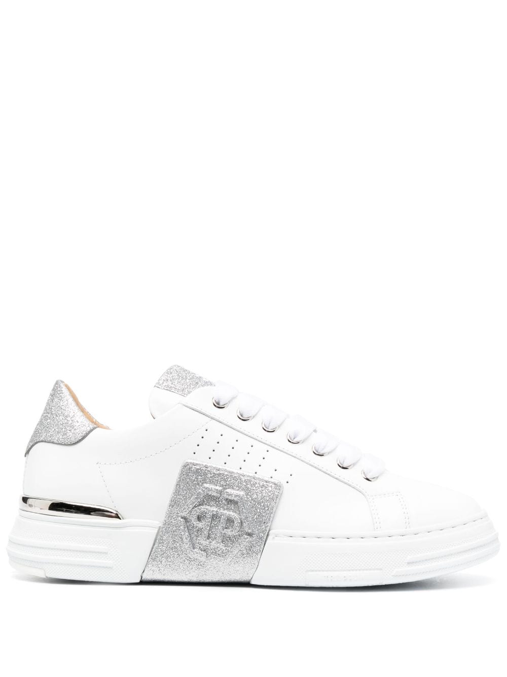 Philipp Plein Glitter Lo-Top leather sneakers - White von Philipp Plein