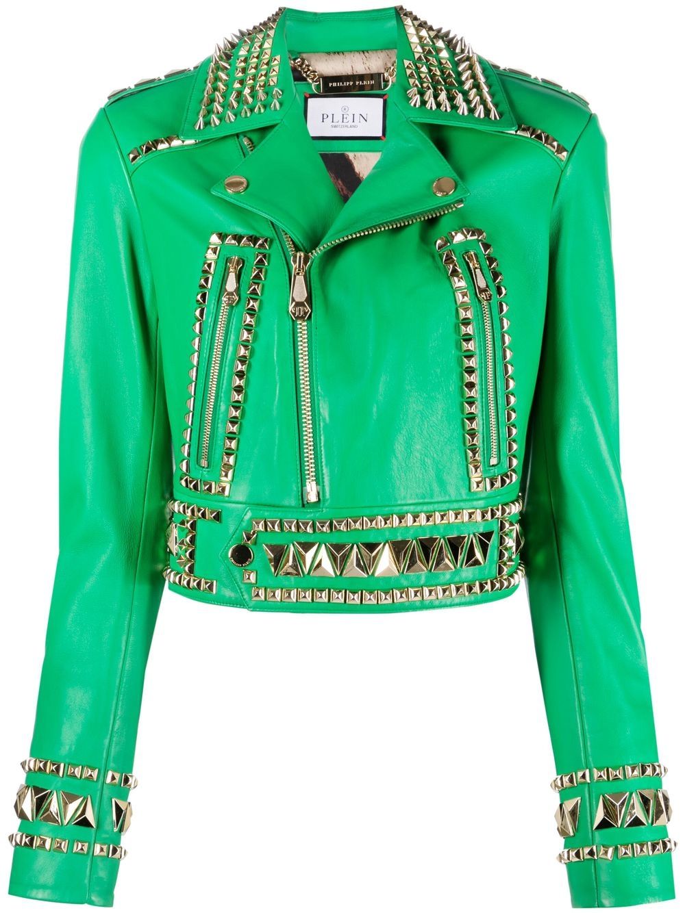 Philipp Plein Gothic Plein cropped leather jacket - Green von Philipp Plein