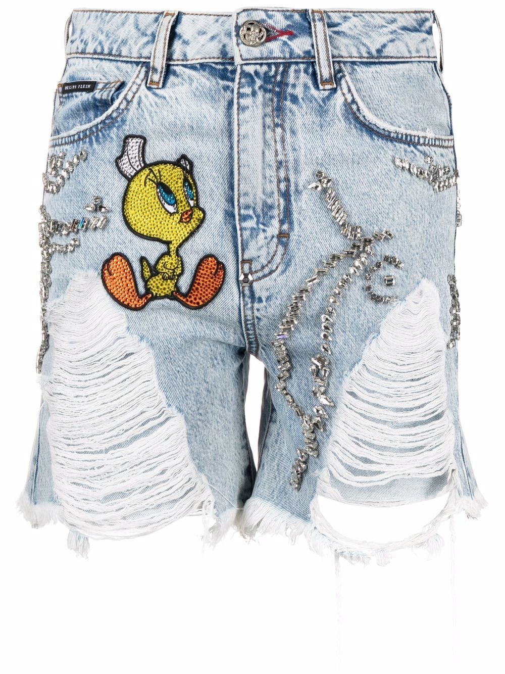 Philipp Plein Looney Tunes-embellished denim shorts - Blue von Philipp Plein