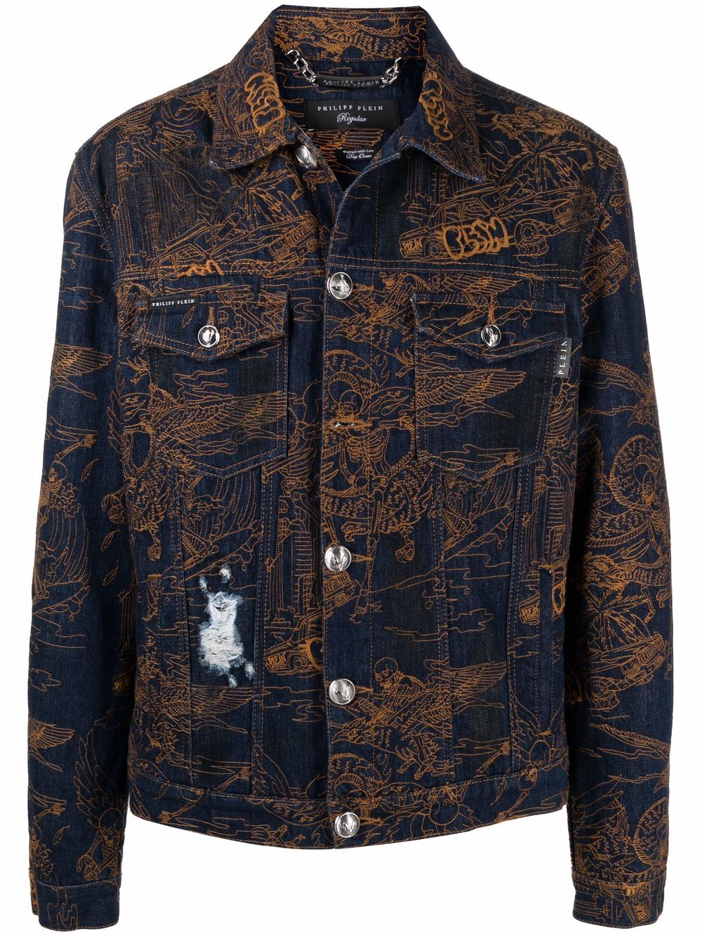 Philipp Plein Skeleton Tattoo denim jacket - Blue von Philipp Plein