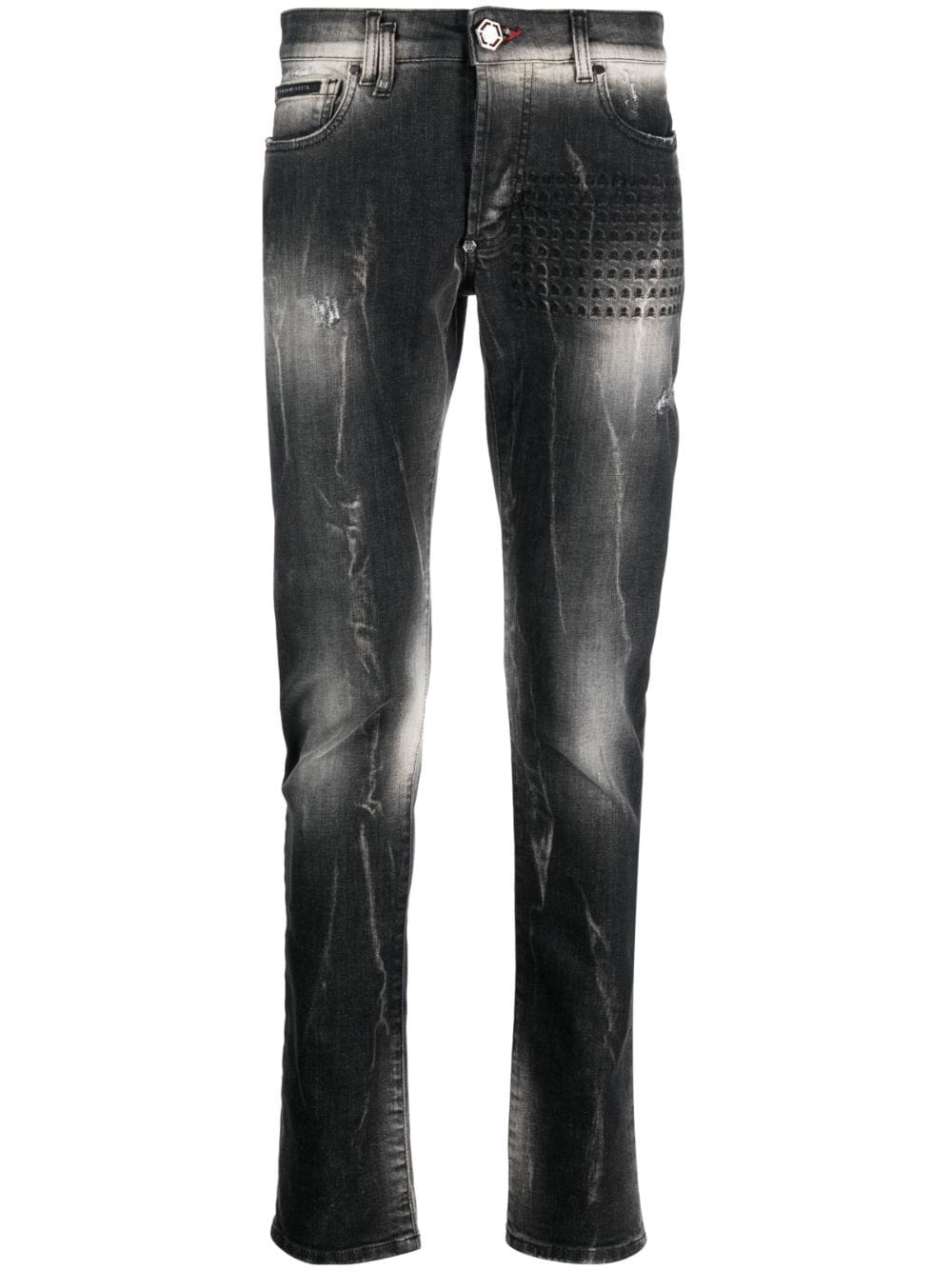 Philipp Plein Skull&Bones-embroidered faded jeans - Grey von Philipp Plein