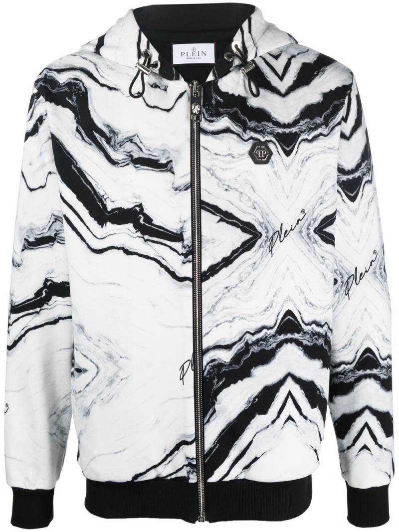 Philipp Plein all-over marble-print hooded jacket - White von Philipp Plein