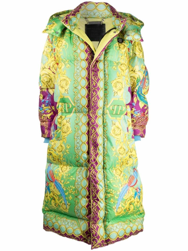 Philipp Plein baroque-print long padded jacket - Green von Philipp Plein