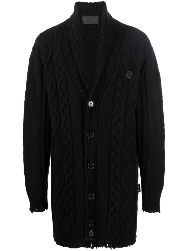 Philipp Plein cable-knit distressed-finish cardigan - Black von Philipp Plein