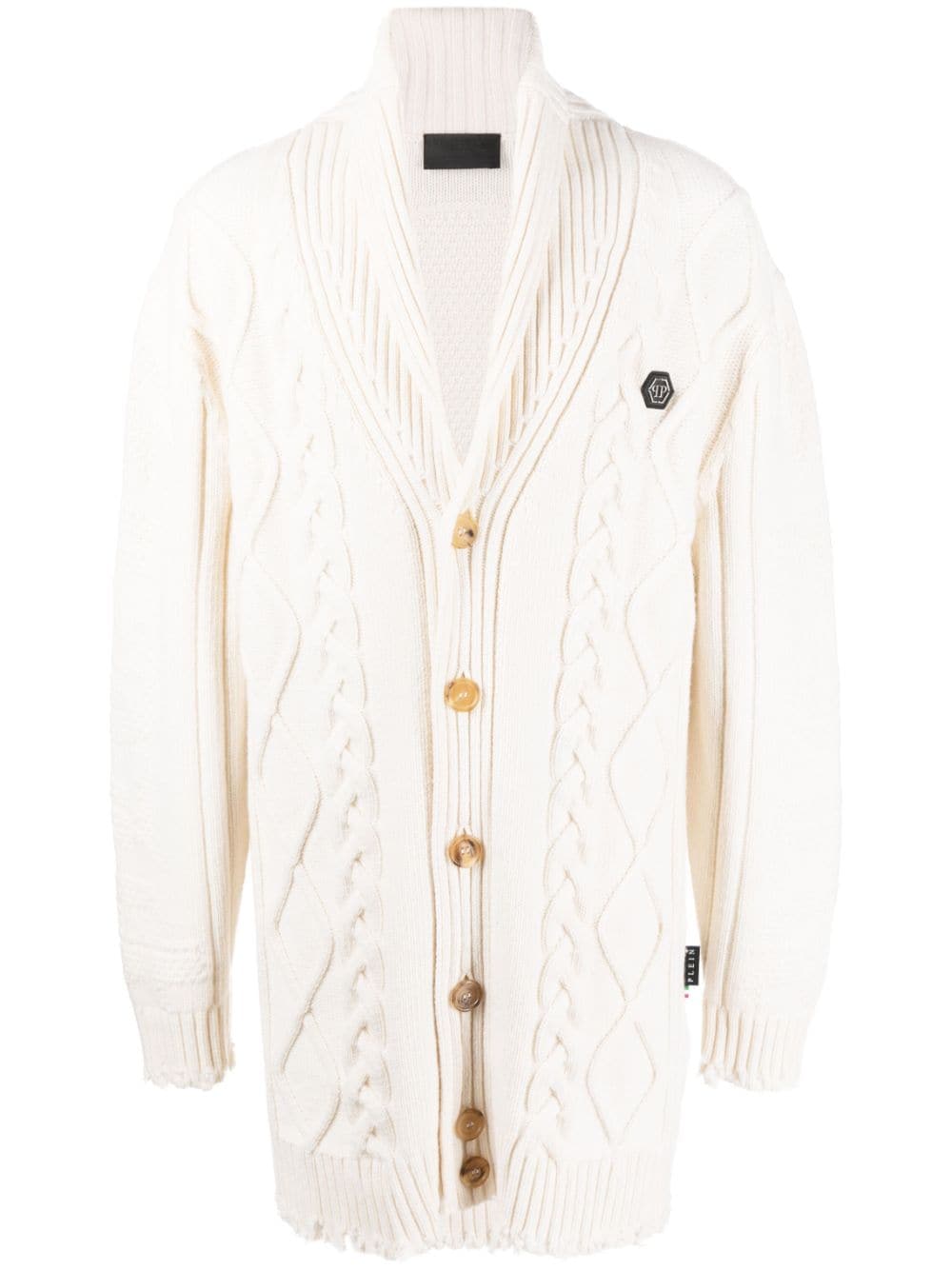 Philipp Plein cable-knit distressed-finish cardigan - White von Philipp Plein